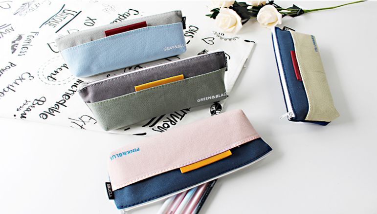 Large capacity simple canvas pen bag vintage fashion personality zipper stationery bag