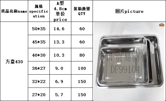 DF99104方盘不锈钢托盘家用长方形烧烤盘商用盘子菜盘平底肠粉水饺深浅盘DF TRADING HOUSE详情9