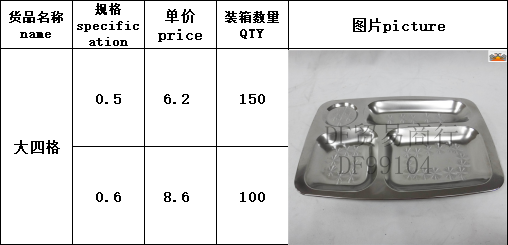 DF99104不锈钢餐盘 分格成人长方快餐盘 加深加厚五格六格 学生分餐食堂餐具 DF TRADING HOUSE详情6