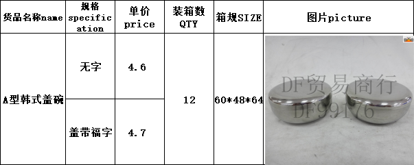 DF99176     A型韩式盖碗韩式不锈钢米饭碗盖碗单层蒸米饭小碗韩国料理店饭店碗DF TRADING HOUSE详情7