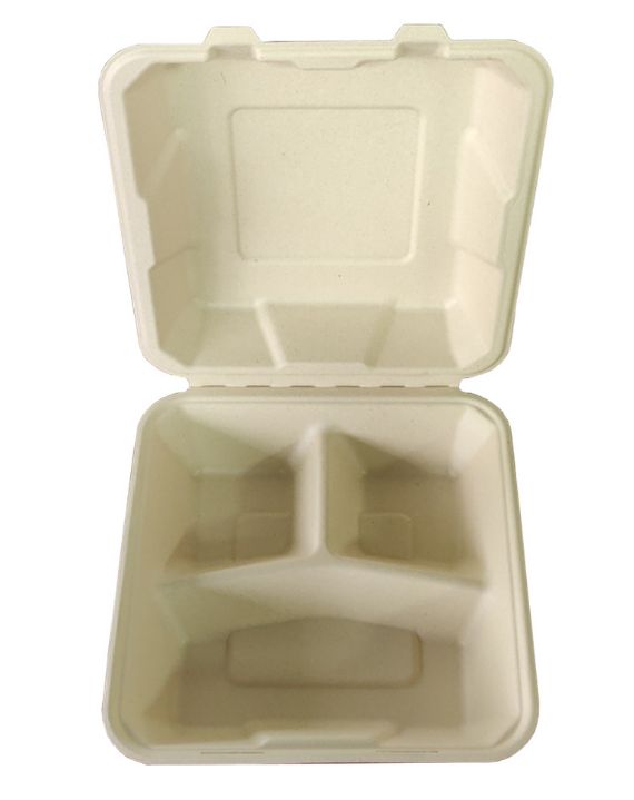 9寸3格餐盒可全降解甘蔗浆餐盒 一次性可全降解餐盒外卖汉堡盒