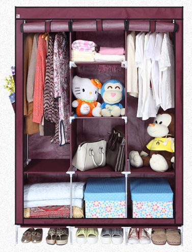 Large-sized single and double simple wardrobe, folding thickened steel pipe assembly thickened non-woven fabric wardrobe Specification image