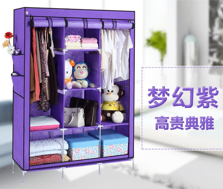 Large-sized single and double simple wardrobe, folding thickened steel pipe assembly thickened non-woven fabric wardrobe