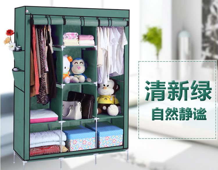 Large-sized single and double simple wardrobe, folding thickened steel pipe assembly thickened non-woven fabric wardrobe details Picture