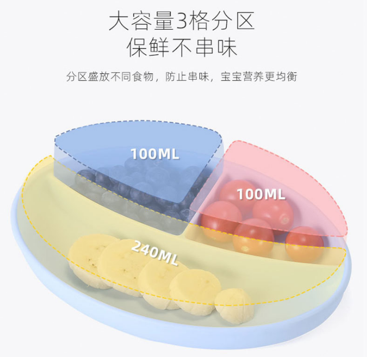 One-piece silicone segmented placemats, infant and toddler anti-drop suction cups, plates, children's segmented complementary food suction cups, silicone dinner bowls detail image 2