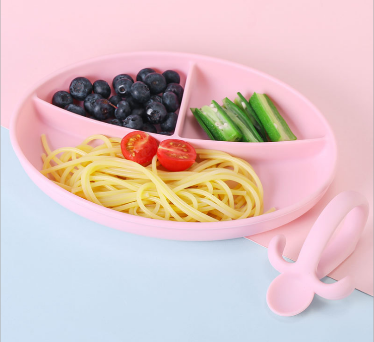 One-piece silicone segmented placemats, infant and toddler anti-drop suction cups, plates, children's segmented complementary food suction cups, silicone dinner bowls detail image 1