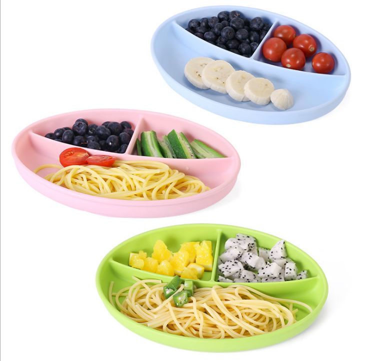 One-piece silicone segmented placemats, infant and toddler anti-drop suction cups, plates, children's segmented complementary food suction cups, silicone dinner bowls Specification image
