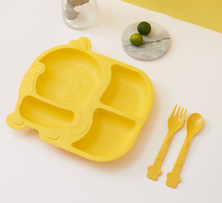 家用小黄鸭儿童餐具套装可爱卡通分格耐摔餐盘叉勺组合装产品图