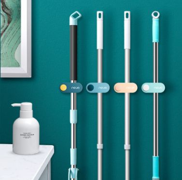 Free punch mop holder hook Creative traceless household bathroom wall mount mop clamp
