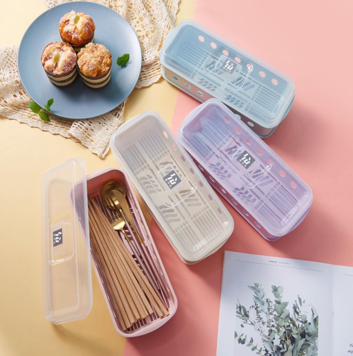 厨房收纳用品带盖沥水筷子盒