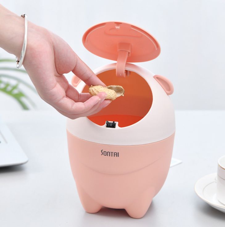 Creative cartoon cute pig desktop trash can, push-type large-capacity multi-functional compact classified trash can Specification image