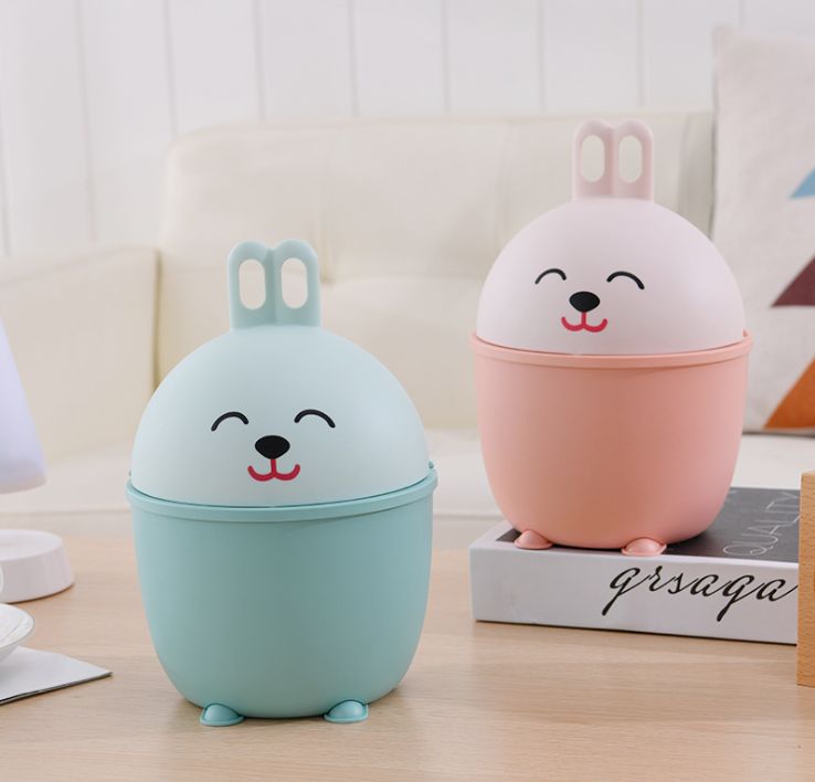 Fashionable and creative cartoon rabbit desktop trash can opening