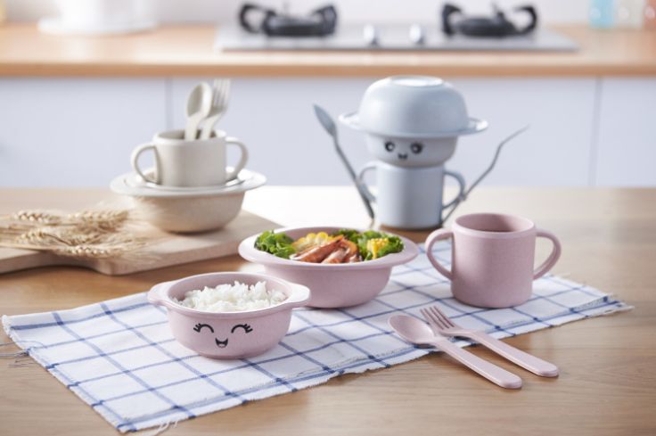 小麦秸秆儿童碗餐具套装卡通造型叉勺水果盘碗