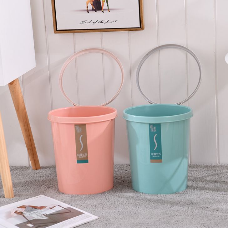 Creative and fashionable home solid-color trash can with a ring