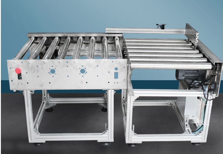 Automatic push box machine carton steering machine Steering table with power roller conveyor automatic line punching cross type corner machine sealing tape packing belt packing machine can be customized