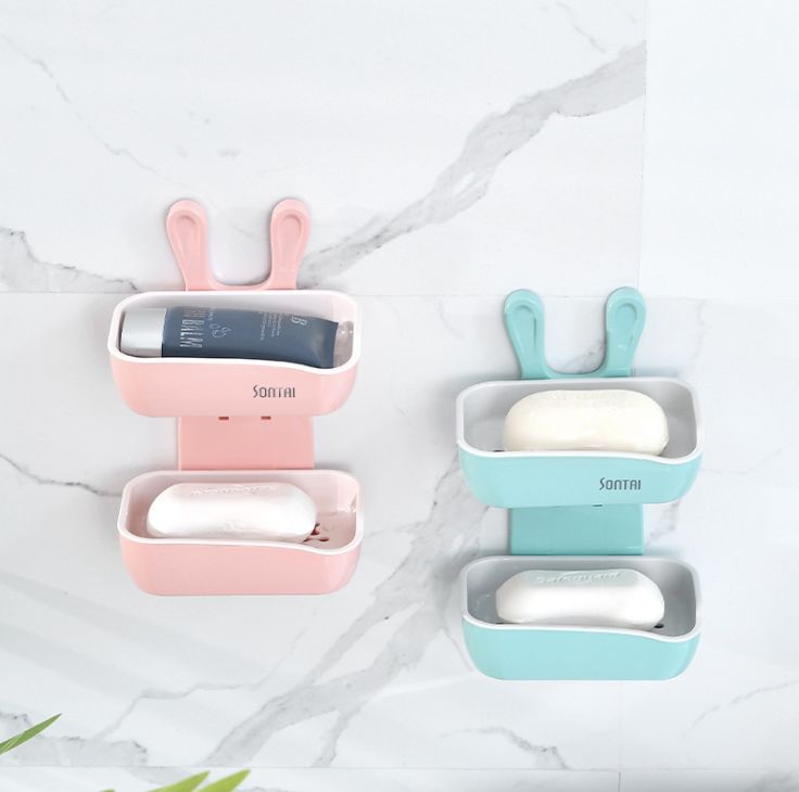 时尚创意小白兔造双层皂盒 简单方便免打孔无痕贴居家卫浴肥皂盒