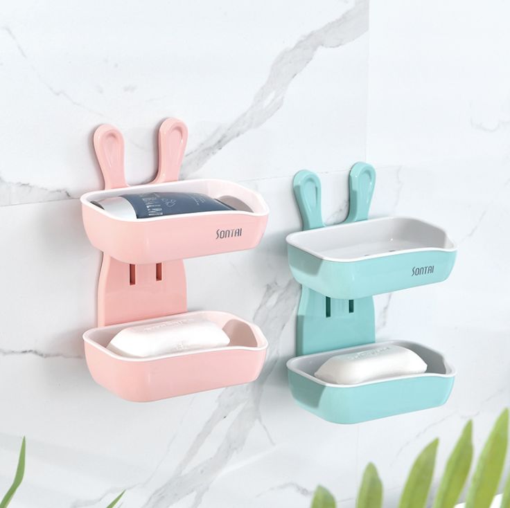 时尚创意小白兔造双层皂盒 简单方便免打孔无痕贴居家卫浴肥皂盒产品图