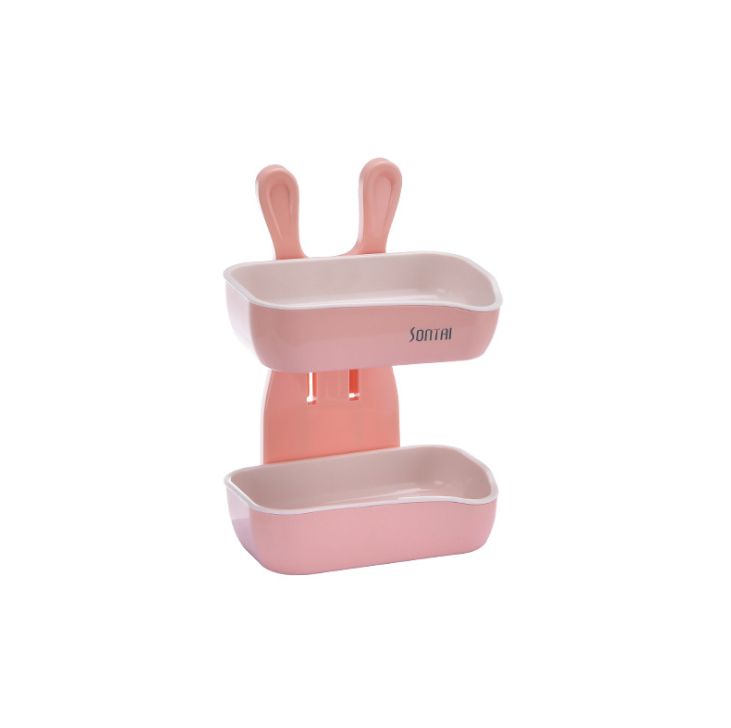 时尚创意小白兔造双层皂盒 简单方便免打孔无痕贴居家卫浴肥皂盒白底实物图