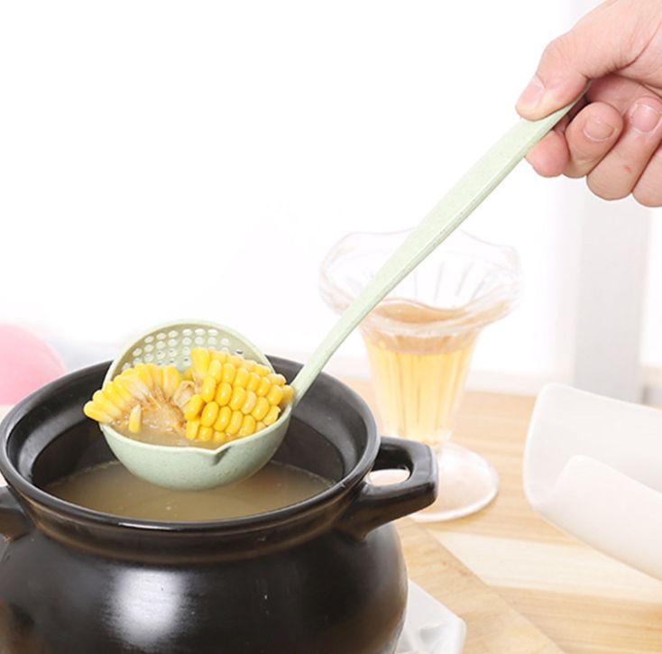 Wheat straw spoon Long handle plastic spoon soup spoon slotted spoon two-in-one environmental tableware fondue spoon
