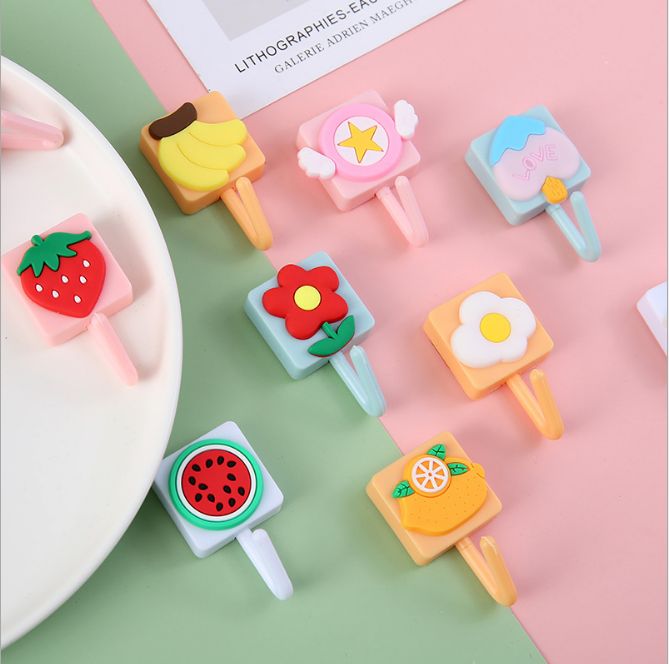 Instagram cartoon small square hook perforation-free student coat and hat hook wall household lovely decoration without trace sticky hook thumbnail