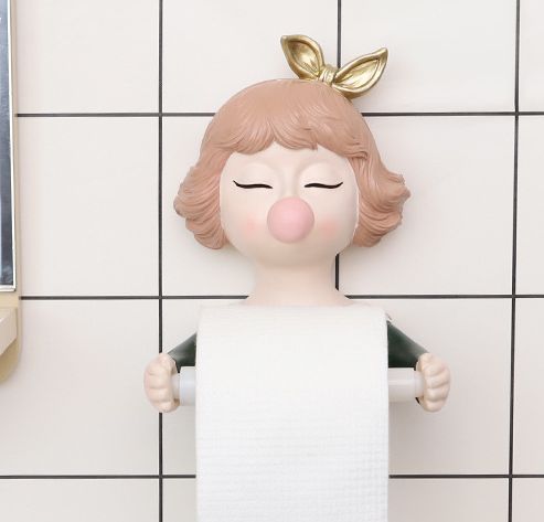 卡通少女泡泡创意卫生间纸巾盒家居厕所装饰品纸巾架壁挂式卷纸架