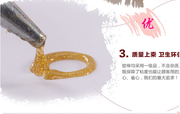 DIY handcrafted creative hot melt glue sticks with colorful gold powder in plastic bags detail image 3