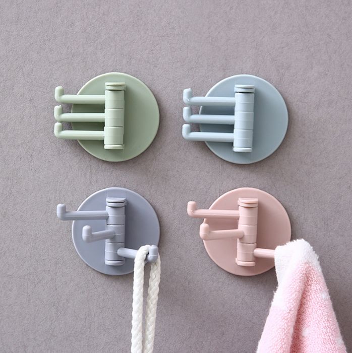 Bathroom kitchen traceless paste 3 branches rotary hook hook multi-function hook hook hook details Picture