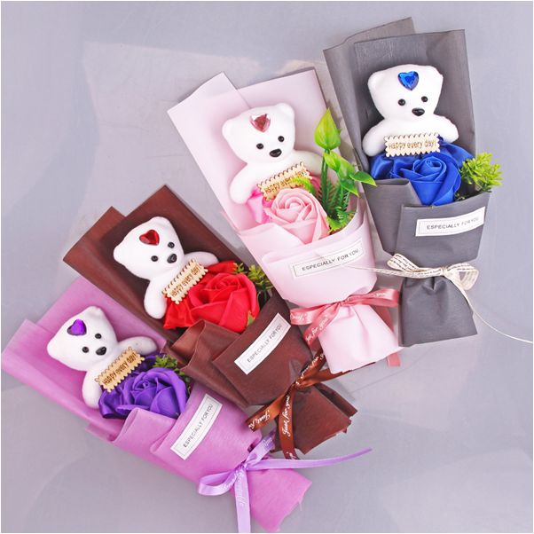 Rosas jabón floral regalo de navidad regalo de san valentín cubo redondo PVC nuevo single bouquet