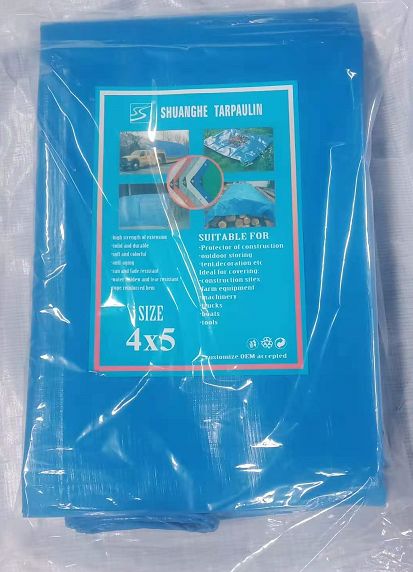 Factory direct selling waterproof tarps tent cloth 4x5m 160g blue white double blue blue orange PE cloth thumbnail