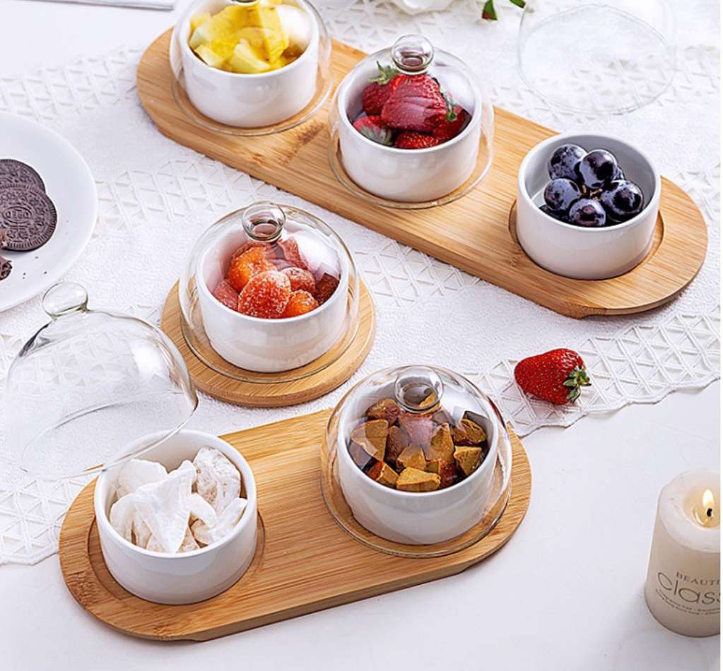 Afternoon tea tableware, household ceramic bird's nest dessert with covered bowl, snack plate, dim sum plate, fruit plate, dried fruit plate wholesale