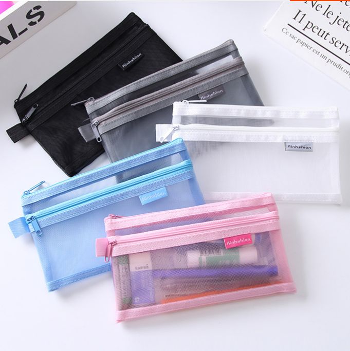 Pen bag Stationery bag Makeup bag Japanese/Korean style test bag Double mesh bag stationery storage bag