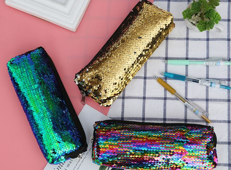 New student pen bag Mermaid Glitter Pen Bag Girl Flip large capacity glitter pen bag Girl