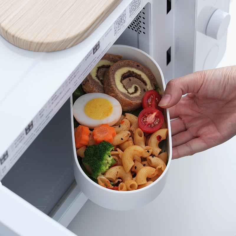 新款木纹学生成人食堂饭盒可微波炉加热双层分格保温便当盒快餐盒详情图2
