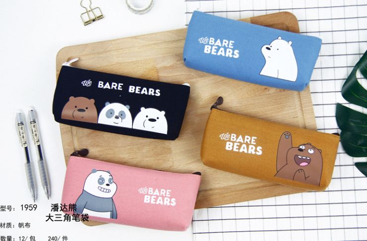 Small bear large capacity canvas pencil Bag Students cute cartoon stationery bag stationery box storage bag men and women 1 thumbnail