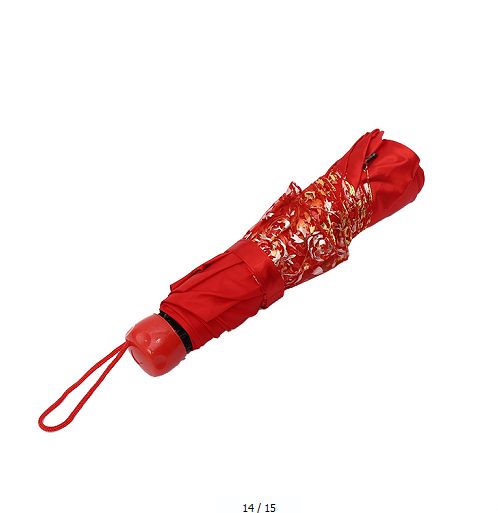 Red wedding lace trim wedding umbrella, double-layered dragon and phoenix auspicious embroidered wedding umbrella details Picture