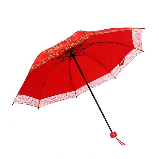 Red wedding lace trim wedding umbrella, double-layered dragon and phoenix auspicious embroidered wedding umbrella Item Picture