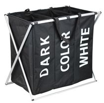 Large foldable three-cell aluminum tube laundry basket storage rack Oxford cloth laundry basket Home laundry basket aluminum rack