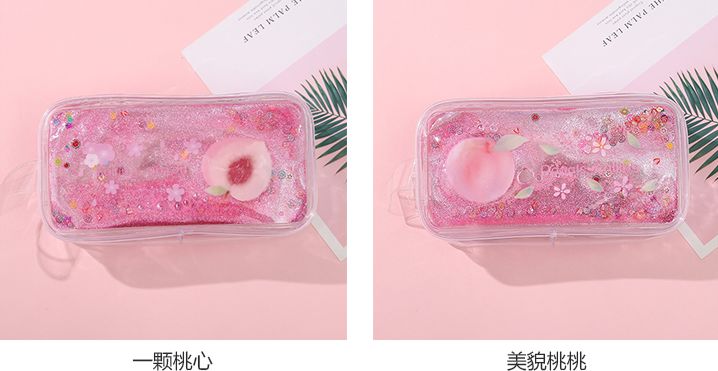 Lovely fruit girl heart quicksand pencil Bag Student simple creative pencil box transparent large capacity stationery bag 3 thumbnail