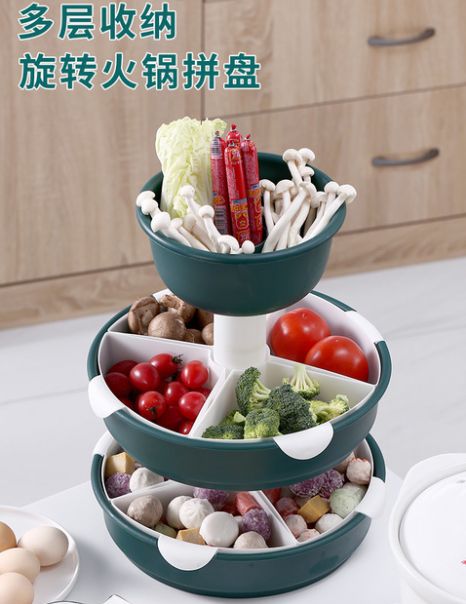 35823 Hot Pot platter, vegetable washing basin, draining basket, household double-layer multi-compartment fruit plate, ingredients, vegetables, and vegetable basket Application Scenario
