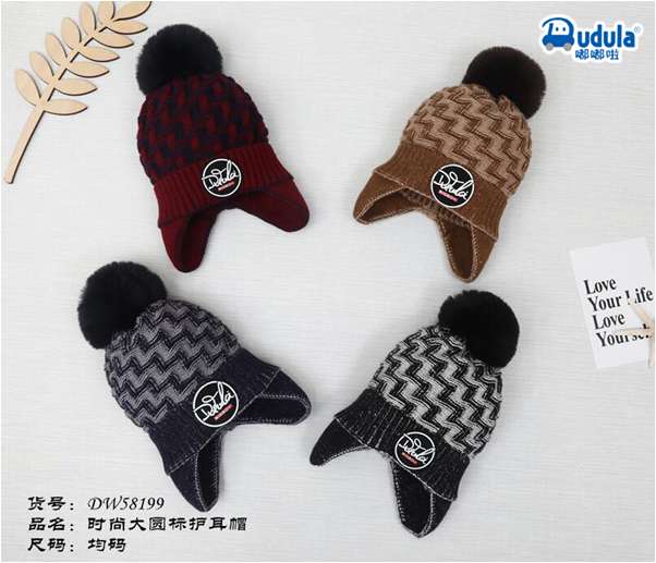 20秋冬新款韩版男宝时尚儿童圆标护耳帽产品图
