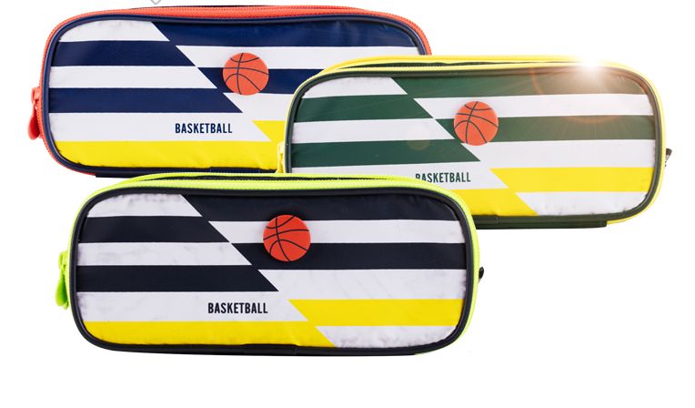 Basketball pen bag Striped canvas student stationery bag Multi-layer storage organizer bag Stationery pencil case