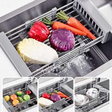 Kitchen sink retractable drain basket Stainless steel dish washing drain rack sink filter basket Kitchen storage rack
