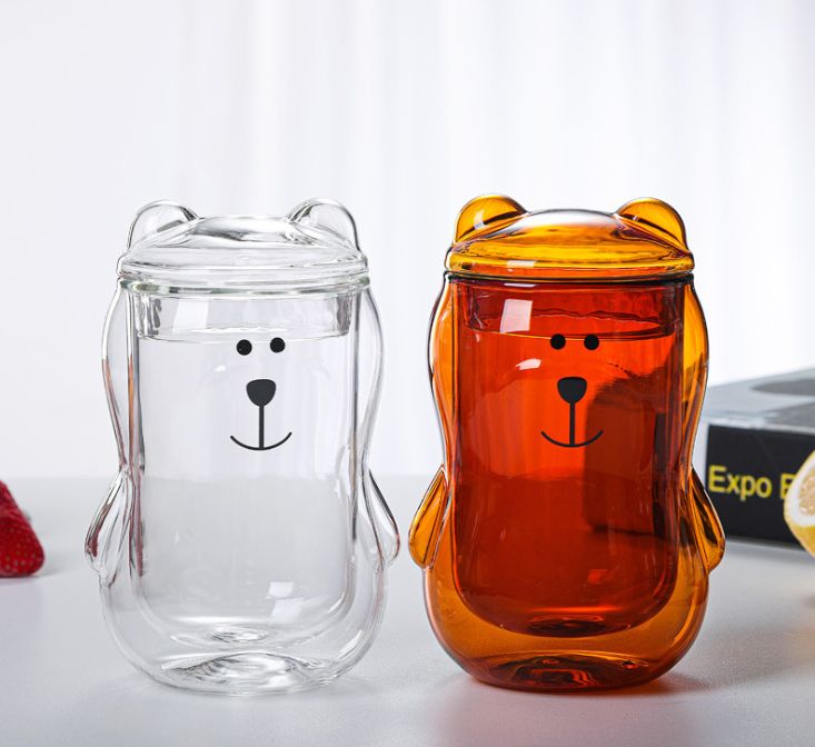 Creative cute cartoon double-layer glass heat-resistant double-layer coffee cup juice milk cup