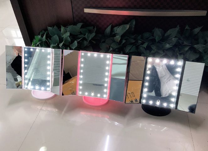 Triple fold LED makeup mirror 22 lights 2X3X magnifying makeup mirror Dresser Mirror Table type triple fold mirror with light