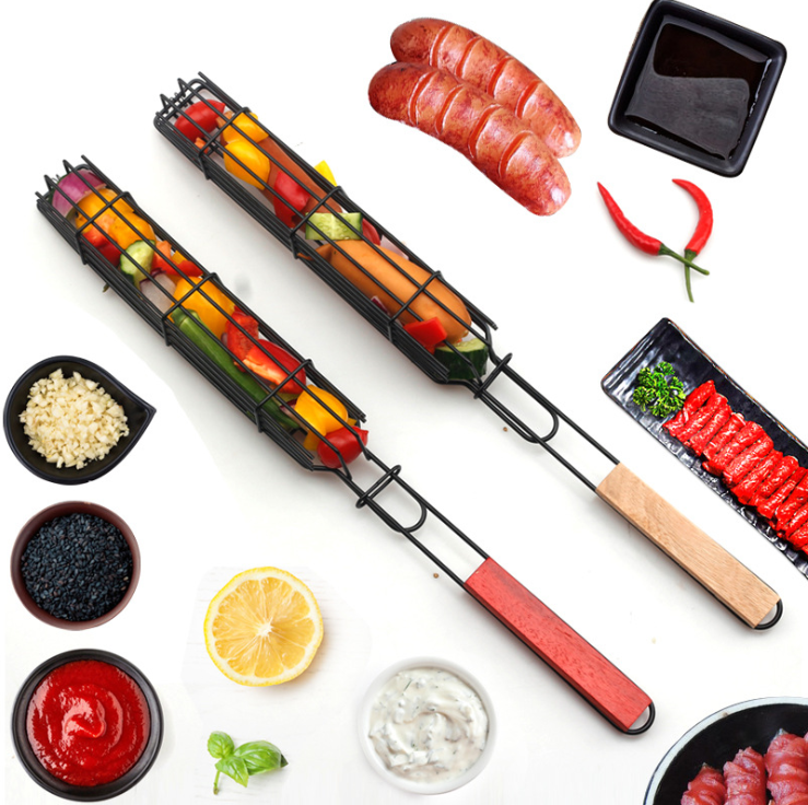 Hot-selling barbecue network, hot dog barbecue grill, sausage grill, meat grill, wooden handle, BBQ grill, barbecue rack detail image 2
