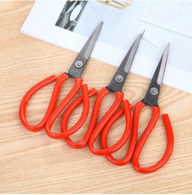 E045 红色硅胶手柄不锈钢剪刀头 家用创意多功能裁纸裁衣物墙纸图