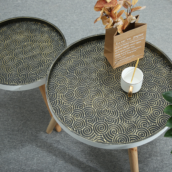 Retro carved coffee table, small round table, creative homestay, bay window coffee table, bedroom, home balcony small round table detail image 4