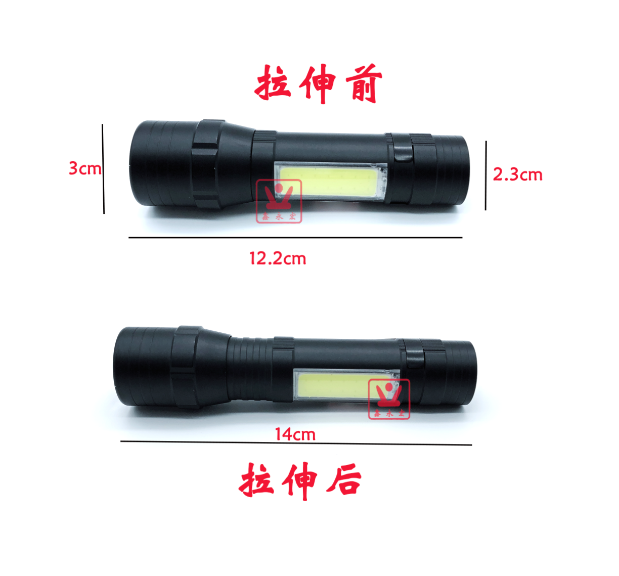 USB充电强光手电筒 铝合金COB防水手电多功能手电详情图7