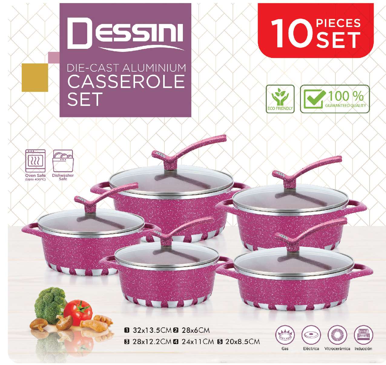 10-piece set of stand-up lid soup pot line clause Lightning marble tourmaline non-stick pot multi-functional set pot Specification image