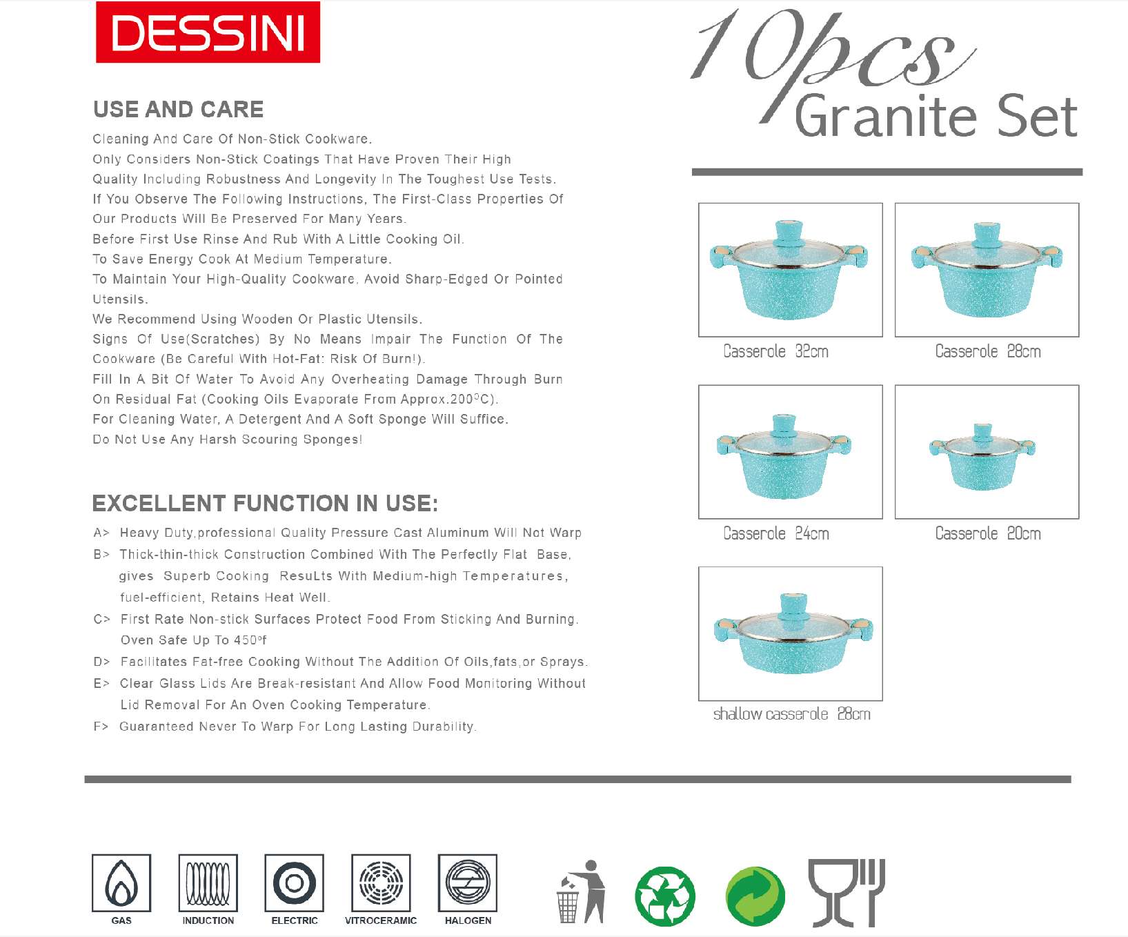 10-piece set of soup pot with broken diamonds, marble and tourmaline non-stick multi-functional pot set Item Picture